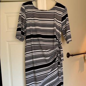 Black & white striped rouched dress